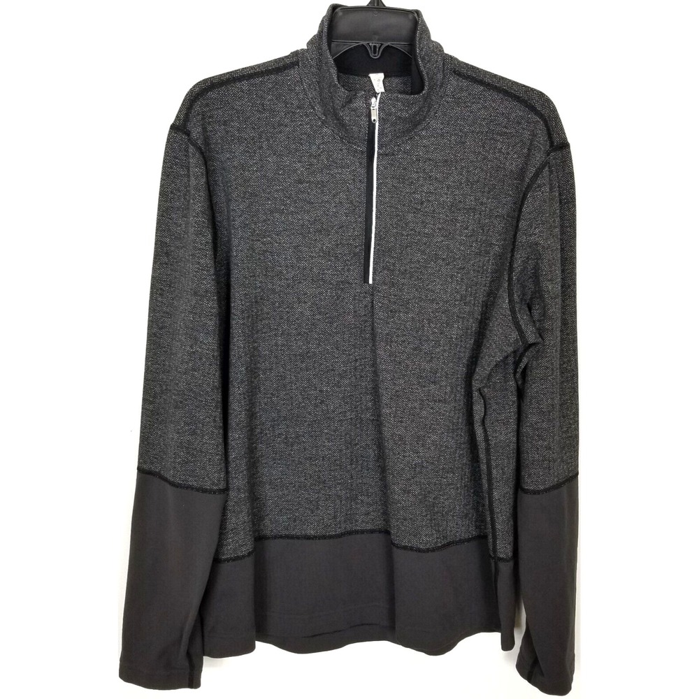 Lululemon Men  1/4 Zip Workout Active Sweater Sz XL Gray Herringbone Stretch‎